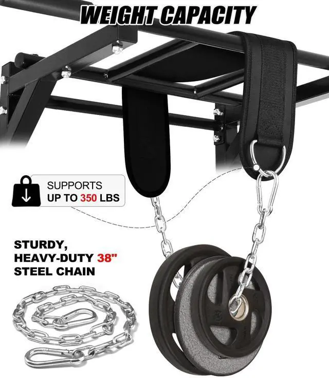 Alt view image 4 of 7 - Dip Belt for Weightlifting - GYM Workout Pull Ups Belt with Chain, Neoprene Waist Dip Belt Crossfit for Weight Lifting, Squat, Training, Fitness, Men & Women (Belt & Chain) (Black)