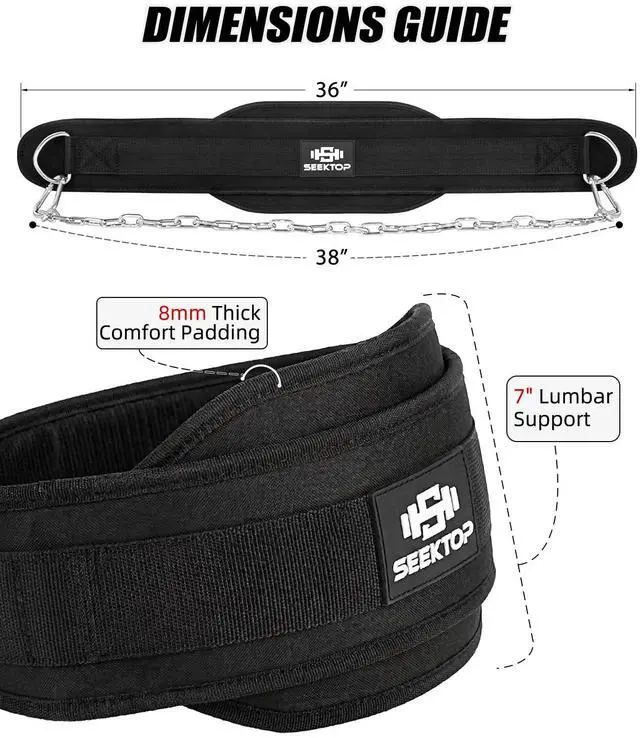 Alt view image 5 of 7 - Dip Belt for Weightlifting - GYM Workout Pull Ups Belt with Chain, Neoprene Waist Dip Belt Crossfit for Weight Lifting, Squat, Training, Fitness, Men & Women (Belt & Chain) (Black)