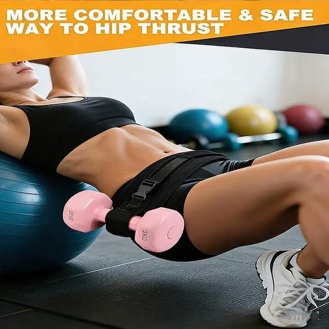 Alt view image 5 of 6 - Hip Thrust Dumbbell Holder Belt: Wide Padded Support Belt for Barbell/Dumbbell/Kettlebell for Home Workouts, Adjustable Strap Non-Slip Safety Comfort Squats & Strength Exercises