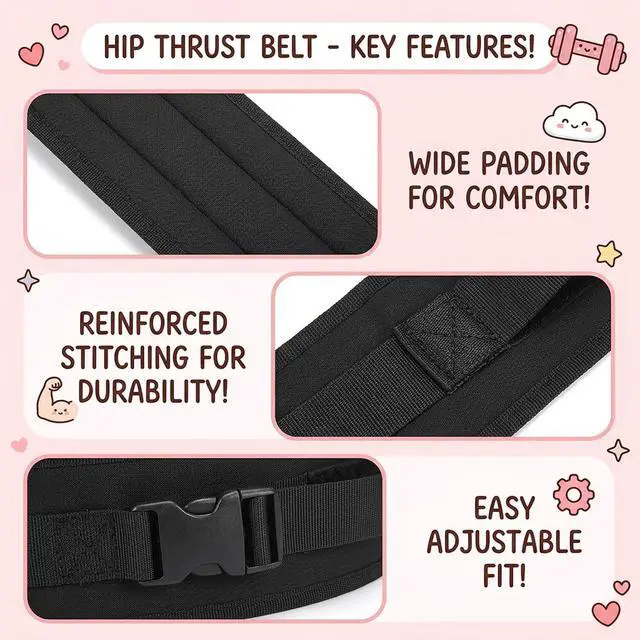 Alt view image 3 of 7 - Hip Thrust Belt, Hip Thrust Belt for Dumbbells and Weights, Enhanced Support for Glute Bridge Exercises and Weighted Squat Training, Adjustable Strap Non-Slip Safety for Home Fitness Strength Sessions