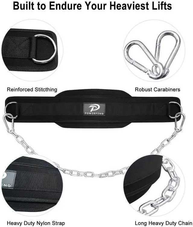 Alt view image 3 of 7 - Dip Belt for Weight Lifting: Dip Belt with Heavy Duty Steel Chain for Weighted Dips, Pull Ups, Squats - Weighted Dip Belt for Strength Training Gym Home