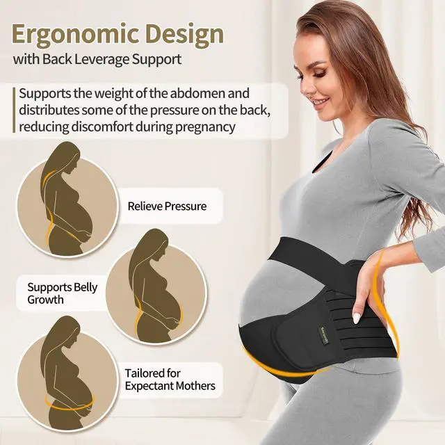 Alt view image 3 of 6 - Maternity Belt Pregnancy Belly Band 3 in 1 Maternity Support Belt for Pregnant Back/Pelvic/Hip Pain, Maternity Band Belly Support for Pregnancy (Black, XL)