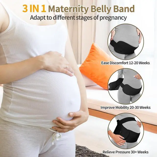 Alt view image 4 of 6 - Maternity Belt Pregnancy Belly Band 3 in 1 Maternity Support Belt for Pregnant Back/Pelvic/Hip Pain, Maternity Band Belly Support for Pregnancy (Black, XL)