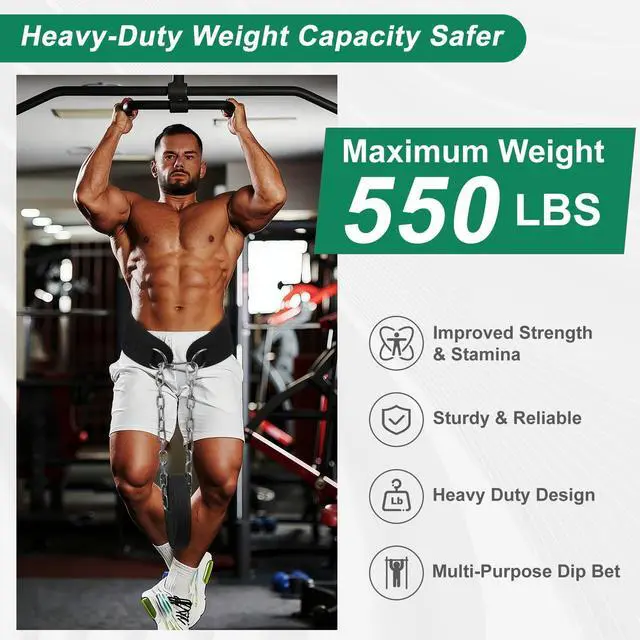 Alt view image 4 of 6 - Dip Belt, Professional Weight Lifting Belts with 38 IN Steel Chain, Reliable & Durable Weight Belt for Men, Heavy Duty Weightlifting Belts for Pullups, Squats, Dips, Weight Lifting