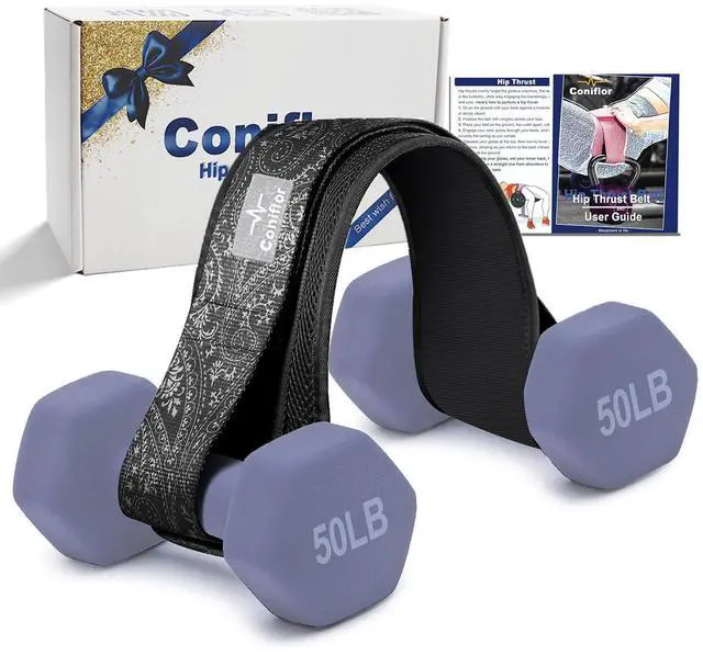 Main image of Hip Thrust Belt - Adjustable Fitness Belt for Dumbbells, Kettlebells, Plates - Support Up to 100 lbs - Upgrade Slip-Resistant Pad for Safe and Comfortable Glute Workouts at Home or Gym, Black