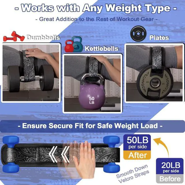 Alt view image 4 of 7 - Hip Thrust Belt - Adjustable Fitness Belt for Dumbbells, Kettlebells, Plates - Support Up to 100 lbs - Upgrade Slip-Resistant Pad for Safe and Comfortable Glute Workouts at Home or Gym, Black