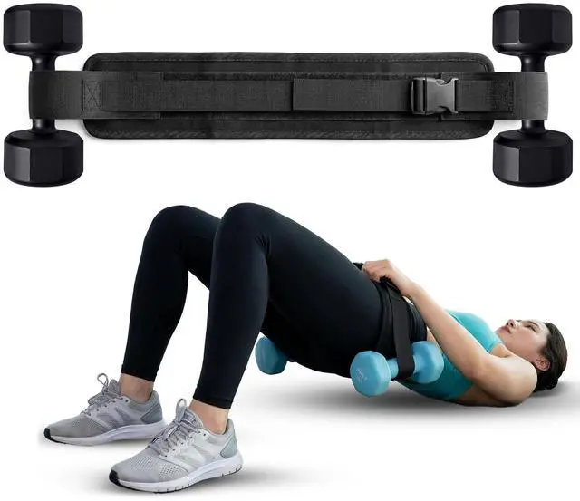 Main image of Hip Thrust Belt for Weights - Dumbbell Glute Bridge Exercise Strap Belt - Hipthrust Adjustable Weight Holder Straps for Dumbbells Kettlebells Plates - Home Gym Hip Exercise Workout Trainer