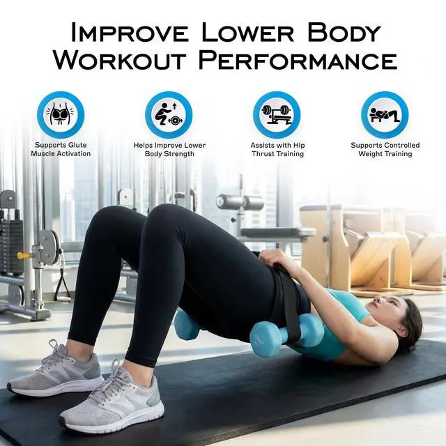 Alt view image 2 of 7 - Hip Thrust Belt for Weights - Dumbbell Glute Bridge Exercise Strap Belt - Hipthrust Adjustable Weight Holder Straps for Dumbbells Kettlebells Plates - Home Gym Hip Exercise Workout Trainer