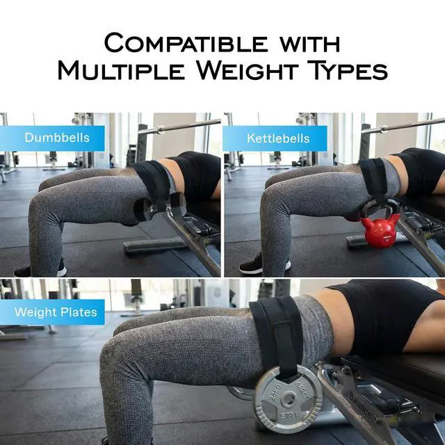 Alt view image 4 of 7 - Hip Thrust Belt for Weights - Dumbbell Glute Bridge Exercise Strap Belt - Hipthrust Adjustable Weight Holder Straps for Dumbbells Kettlebells Plates - Home Gym Hip Exercise Workout Trainer