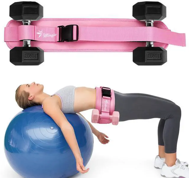 Main image of Hip Thrust Belt for Dumbbells & Barbells, Premium Leather Non-Slip Glute Bridge Pad for Booty & Lower Body Workouts, Adjustable Weight Belt for Women Home Gym Training (deep pink)