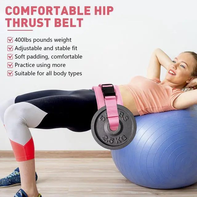 Alt view image 2 of 7 - Hip Thrust Belt for Dumbbells & Barbells, Premium Leather Non-Slip Glute Bridge Pad for Booty & Lower Body Workouts, Adjustable Weight Belt for Women Home Gym Training (deep pink)