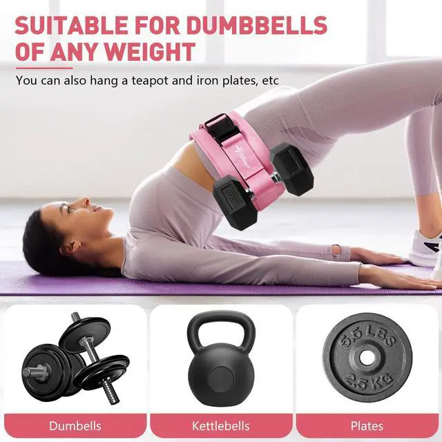 Alt view image 3 of 7 - Hip Thrust Belt for Dumbbells & Barbells, Premium Leather Non-Slip Glute Bridge Pad for Booty & Lower Body Workouts, Adjustable Weight Belt for Women Home Gym Training (deep pink)