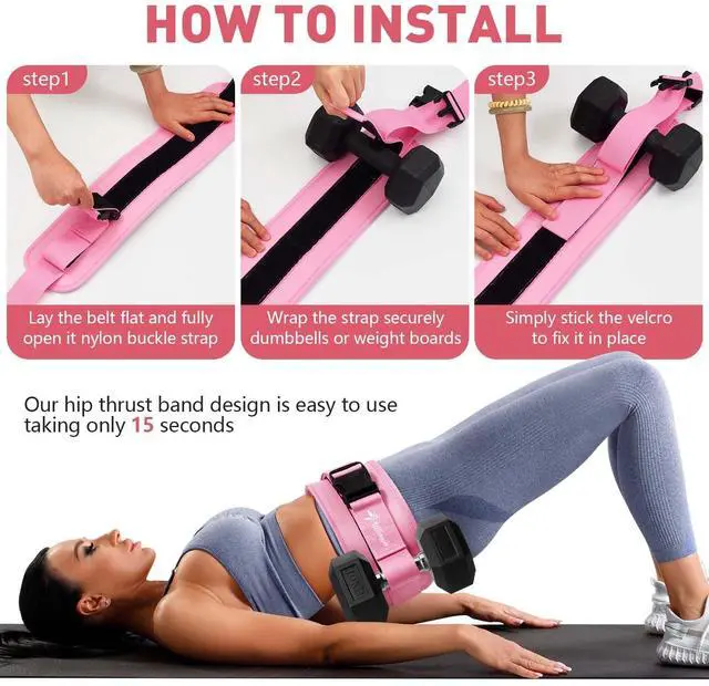 Alt view image 4 of 7 - Hip Thrust Belt for Dumbbells & Barbells, Premium Leather Non-Slip Glute Bridge Pad for Booty & Lower Body Workouts, Adjustable Weight Belt for Women Home Gym Training (deep pink)