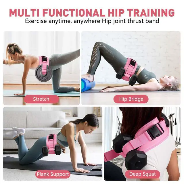 Alt view image 5 of 7 - Hip Thrust Belt for Dumbbells & Barbells, Premium Leather Non-Slip Glute Bridge Pad for Booty & Lower Body Workouts, Adjustable Weight Belt for Women Home Gym Training (deep pink)
