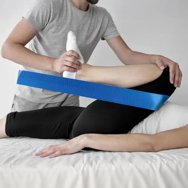 Alt view image 5 of 7 - Mobilization Belt, Adjustable Physical Mobilization Band Pt Strap with Thick Cushioning Pad for Yoga Leg Hip Exercise Seatbelt Transfer Stretching Mobility & Gym Techniques (Blue)