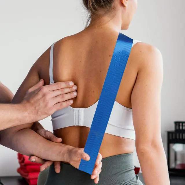 Alt view image 6 of 7 - Mobilization Belt, Adjustable Physical Mobilization Band Pt Strap with Thick Cushioning Pad for Yoga Leg Hip Exercise Seatbelt Transfer Stretching Mobility & Gym Techniques (Blue)