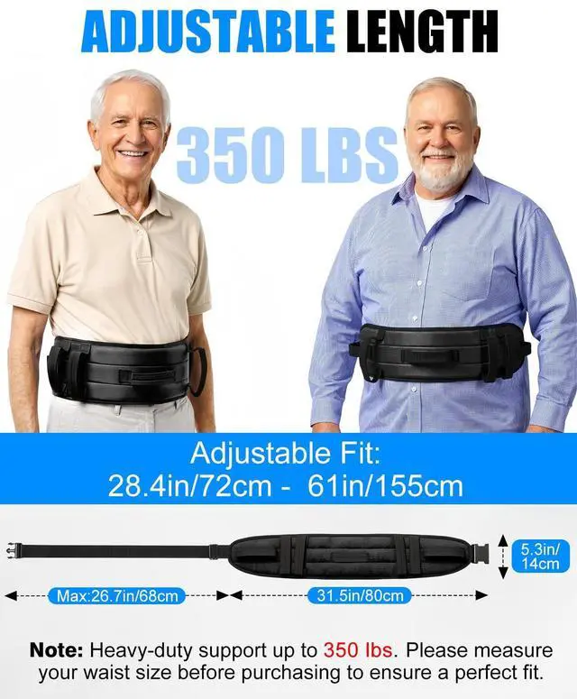 Alt view image 2 of 7 - Gait Belt for Senior with 7 Handles, 59" Anti-Slip Gate Belts medical for elderly, Transfer Belt with Quick Release Buckle, Elderly, Physical, Handicap, Bariatric Therapy, Black & Black