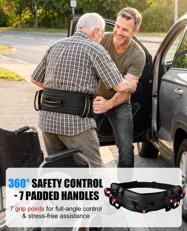 Alt view image 3 of 7 - Gait Belt for Senior with 7 Handles, 59" Anti-Slip Gate Belts medical for elderly, Transfer Belt with Quick Release Buckle, Elderly, Physical, Handicap, Bariatric Therapy, Black & Black