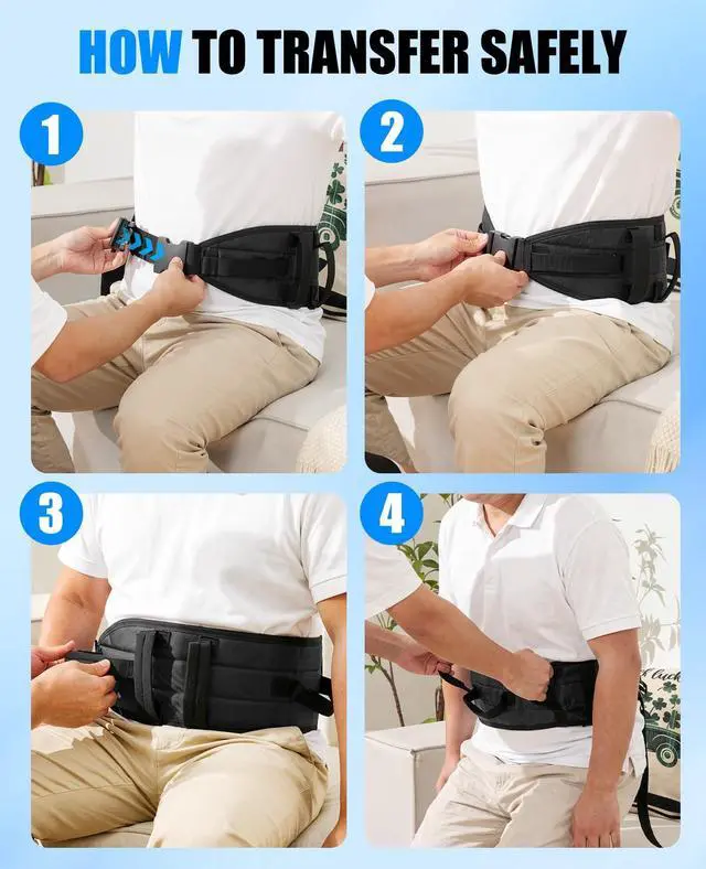 Alt view image 6 of 7 - Gait Belt for Senior with 7 Handles, 59" Anti-Slip Gate Belts medical for elderly, Transfer Belt with Quick Release Buckle, Elderly, Physical, Handicap, Bariatric Therapy, Black & Black