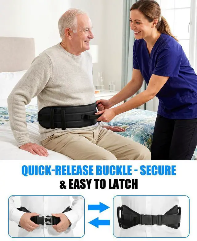 Alt view image 7 of 7 - Gait Belt for Senior with 7 Handles, 59" Anti-Slip Gate Belts medical for elderly, Transfer Belt with Quick Release Buckle, Elderly, Physical, Handicap, Bariatric Therapy, Black & Black