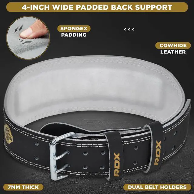 Alt view image 2 of 7 - Weight Lifting Belt Gym Fitness, Cowhide Leather, 4 6 Padded Lumbar Back Support, 10 Adjustable Holes, Weightlifting Powerlifting Bodybuilding Deadlift Squat Workout Strength Training, Men Women