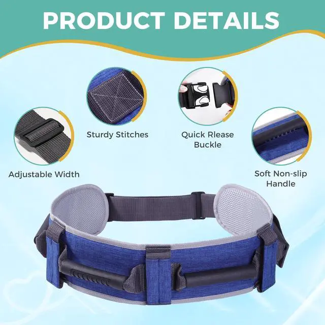 Alt view image 2 of 7 - Adjustable Gait Belt with Handles for Lifting Seniors, Safety Gait Transfer Belt for Patient Lift Assist, Physical Therapy Strap with Quick-Release Buckle for Elderly and Disabled (Blue)