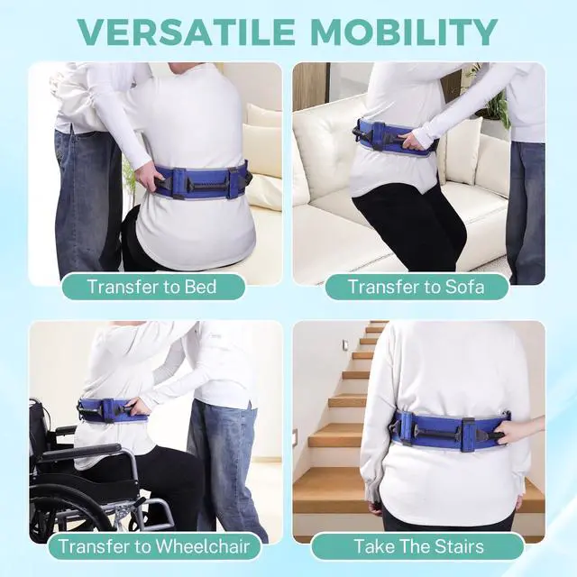 Alt view image 6 of 7 - Adjustable Gait Belt with Handles for Lifting Seniors, Safety Gait Transfer Belt for Patient Lift Assist, Physical Therapy Strap with Quick-Release Buckle for Elderly and Disabled (Blue)