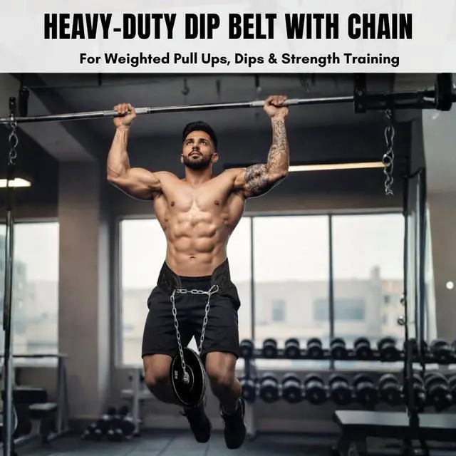 Alt view image 2 of 7 - Dip Belt with Chain Weighted Pull Up Belt, Dip Weight Belt, Weightlifting Belt for Pullups, Squats, and Dips, Belt Squat Attachment Ideal Weight Belt for Pullups, Weightlifting, and GymWorkoutsBlack