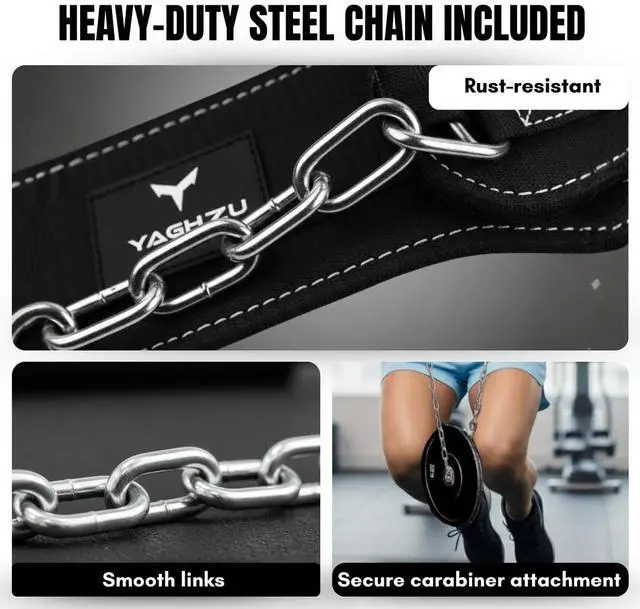 Alt view image 3 of 7 - Dip Belt with Chain Weighted Pull Up Belt, Dip Weight Belt, Weightlifting Belt for Pullups, Squats, and Dips, Belt Squat Attachment Ideal Weight Belt for Pullups, Weightlifting, and GymWorkoutsBlack