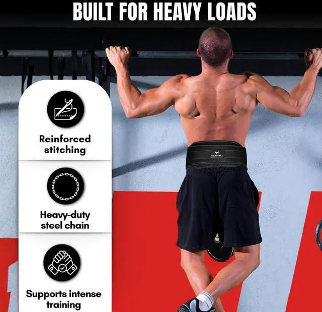 Alt view image 4 of 7 - Dip Belt with Chain Weighted Pull Up Belt, Dip Weight Belt, Weightlifting Belt for Pullups, Squats, and Dips, Belt Squat Attachment Ideal Weight Belt for Pullups, Weightlifting, and GymWorkoutsBlack