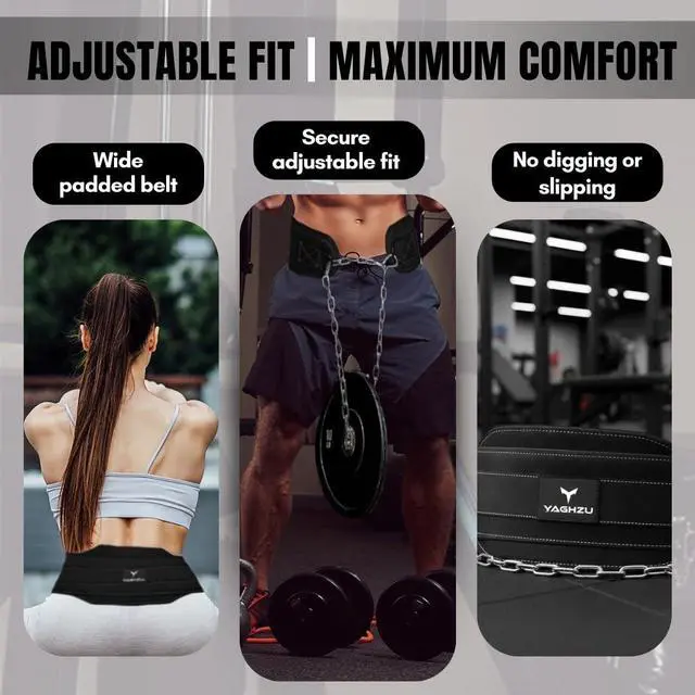 Alt view image 5 of 7 - Dip Belt with Chain Weighted Pull Up Belt, Dip Weight Belt, Weightlifting Belt for Pullups, Squats, and Dips, Belt Squat Attachment Ideal Weight Belt for Pullups, Weightlifting, and GymWorkoutsBlack