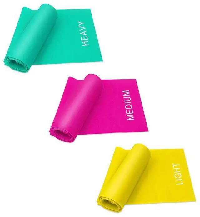 Main image of 7FT. Long Latex Free Elastic Flat Exercise Band Set of 3 with Carry Bag, Wide Fitness Resistance Bands for Pilates, Gym, Physical Therapy, Yoga, Carry Bag, Green & Yellow & Rose Red