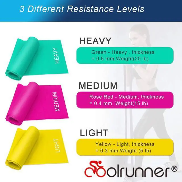 Alt view image 2 of 7 - 7FT. Long Latex Free Elastic Flat Exercise Band Set of 3 with Carry Bag, Wide Fitness Resistance Bands for Pilates, Gym, Physical Therapy, Yoga, Carry Bag, Green & Yellow & Rose Red