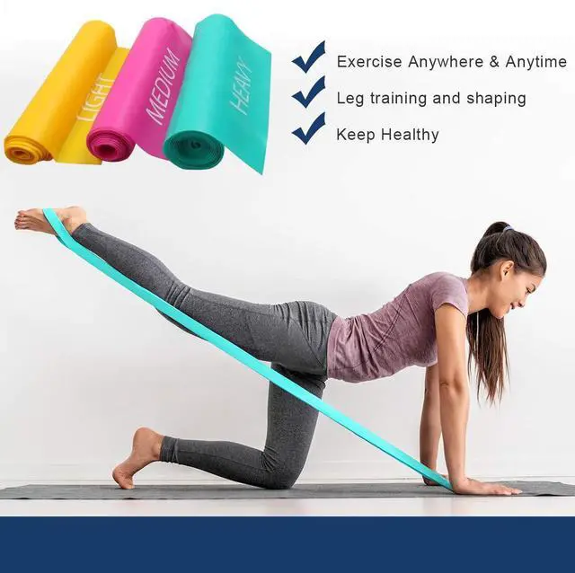 Alt view image 6 of 7 - 7FT. Long Latex Free Elastic Flat Exercise Band Set of 3 with Carry Bag, Wide Fitness Resistance Bands for Pilates, Gym, Physical Therapy, Yoga, Carry Bag, Green & Yellow & Rose Red