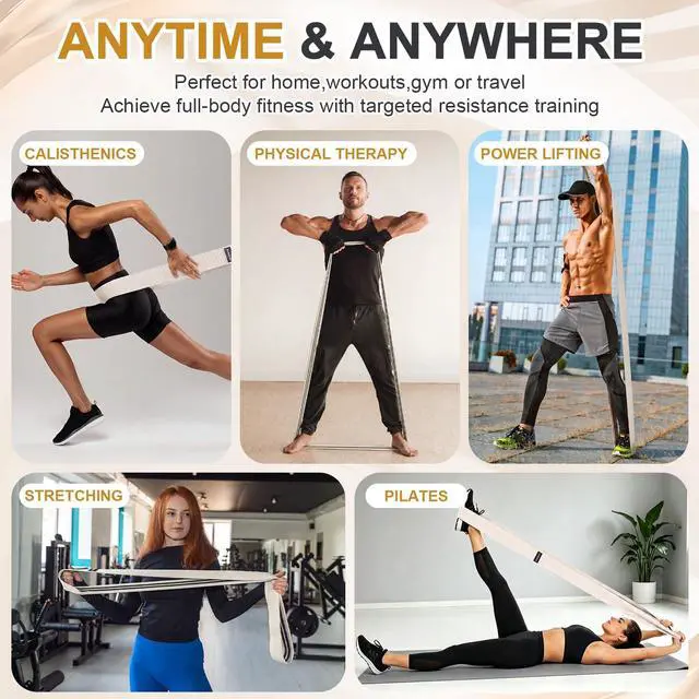 Alt view image 5 of 6 - 80" Long Fabric Resistance Band for Working Out Women Men Non-Slip Exercise Stretch Band with Bag for Stretching Exercise, Yoga, Home Fitness(Light Brown)