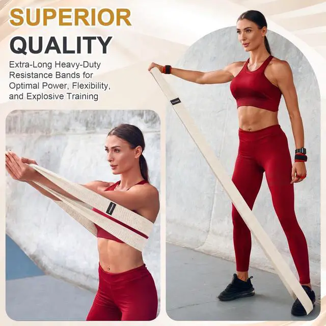 Alt view image 6 of 6 - 80" Long Fabric Resistance Band for Working Out Women Men Non-Slip Exercise Stretch Band with Bag for Stretching Exercise, Yoga, Home Fitness(Light Brown)