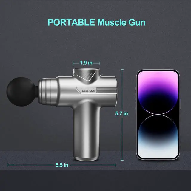 Alt view image 2 of 6 - Mini Massage Gun, Deep Tissue Relief, 6 Speeds, 4 Heads, Portable for Travel, Office & Home, Gift for Men & Women (Gray)