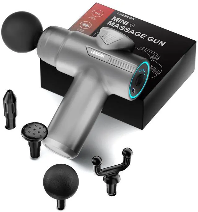 Main image of Mini Massage Gun, Deep Tissue Relief, 6 Speeds, 4 Heads, Portable for Travel, Office & Home, Gift for Men & Women (Gray)