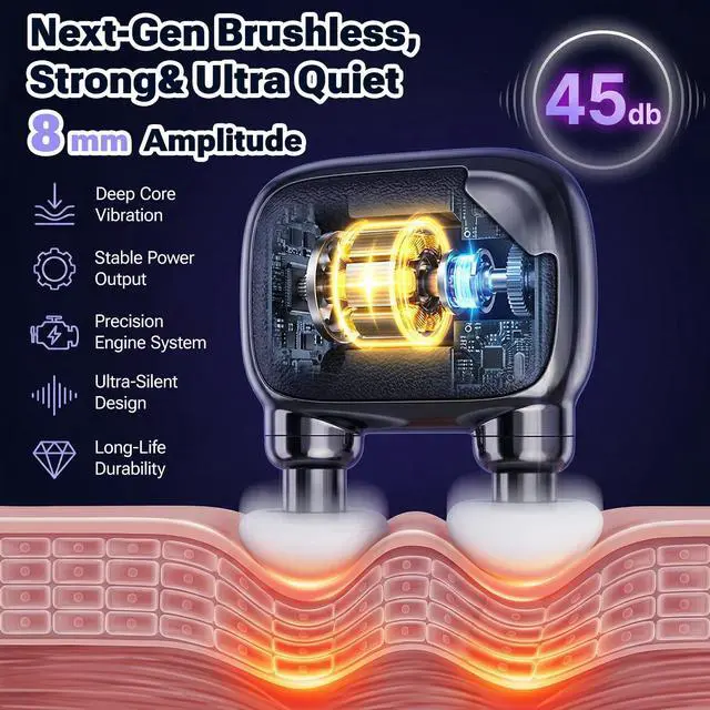 Alt view image 2 of 7 - Super Mini Massage Gun with Strong Brushless Motor, Percussion Deep Tissues Muscle Massager for Travel, 8mm Amplitude Massagers for Pain Relief for Gym, Travel, Office