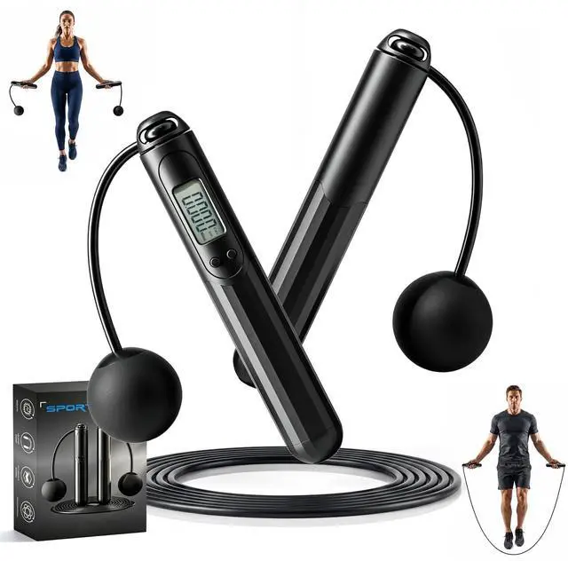 Main image of Jump Rope with Counter, 2 in 1 Weighted Cordless & CordedSmart LCD Display Tracks Calories, Time & JumpsAdjustable Length with Steel Ball Bearings for Home Gym, Fat Burning, Boxing, HIITFor MenWomen