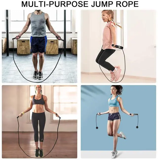 Alt view image 7 of 7 - Jump Rope with Counter, 2 in 1 Weighted Cordless & CordedSmart LCD Display Tracks Calories, Time & JumpsAdjustable Length with Steel Ball Bearings for Home Gym, Fat Burning, Boxing, HIITFor MenWomen