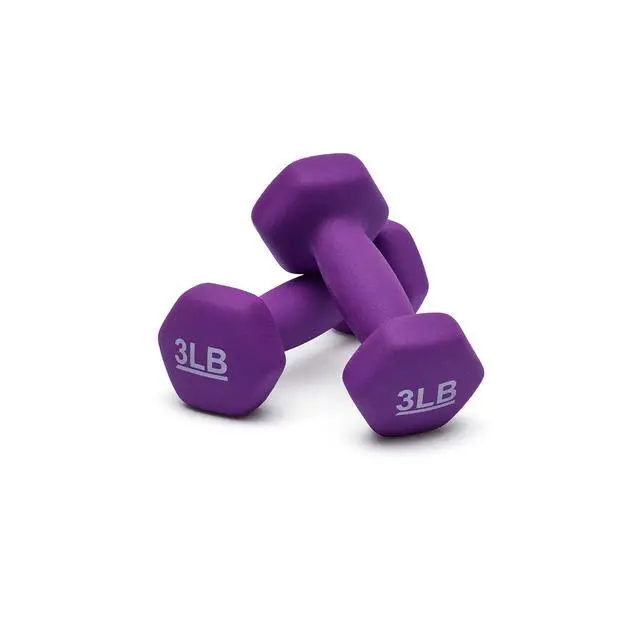 Alt view image 3 of 4 - Neoprene Dumbbell Hand Weights, Easy to Grip, 3 Pounds, Purple, Pair