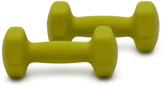 Main image of Neoprene Dumbbell Hand Weights for Workout and Exercise, Hexagon Shape, 5 Pounds, Pair, Green