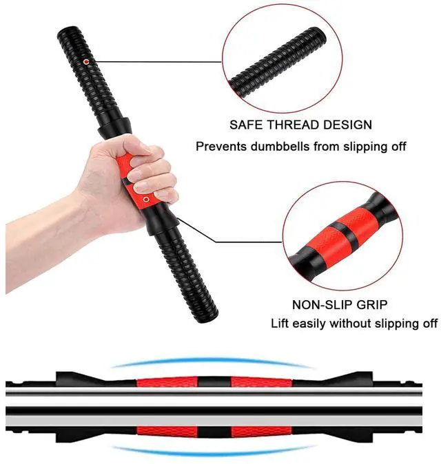 Alt view image 3 of 7 - Detetap Dumbbell Bars Adjustable Dumbbell Weight Set Barbell Lifting - 2 x 15.74in Bars and 1 x 15.74in Connecting Rods for Gym Home 1