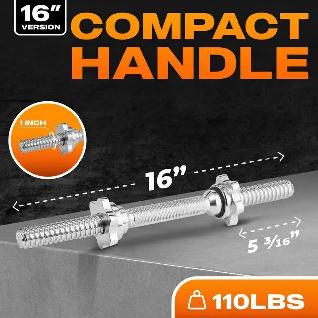Alt view image 2 of 7 - Metal Threaded Dumbbell Handles Chrome Grip - 16 x 1 inch