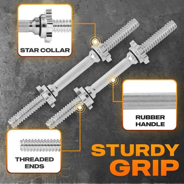 Alt view image 3 of 7 - Metal Threaded Dumbbell Handles Chrome Grip - 16 x 1 inch