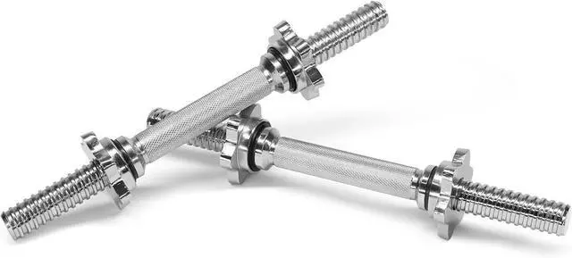 Alt view image 7 of 7 - Metal Threaded Dumbbell Handles Chrome Grip - 16 x 1 inch