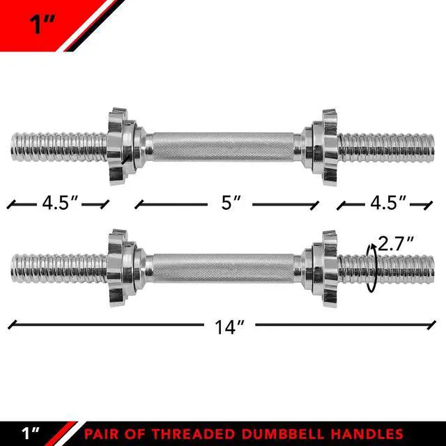 Alt view image 2 of 4 - Threaded Dumbbell Handles, Set of 2, with Star Collars, Fits 1 Standard Plates