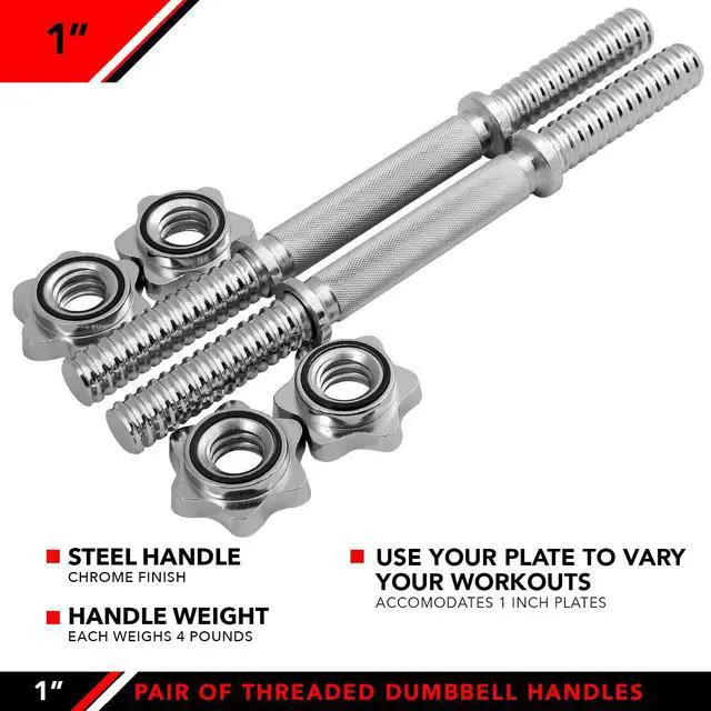 Alt view image 4 of 4 - Threaded Dumbbell Handles, Set of 2, with Star Collars, Fits 1 Standard Plates