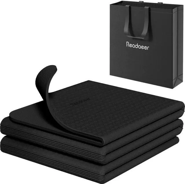 Main image of Foldable Yoga Mat for Travel Folding Yoga Mat 6mm Thick with Carrying Bag, Non-Slip TPE Exercise Pilates Mat for 72" L x 24" W x 0.24 Inch (Black)